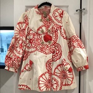 Orange and white print spring coat from Anthro